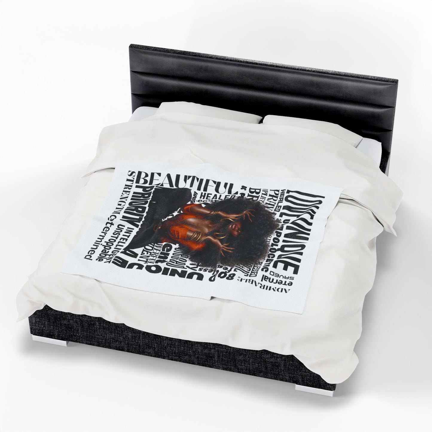 Velveteen Plush Blanket — 'Love Unique' Afrocentric Empowerment Throw (Black Woman Art, Inspirational Words)