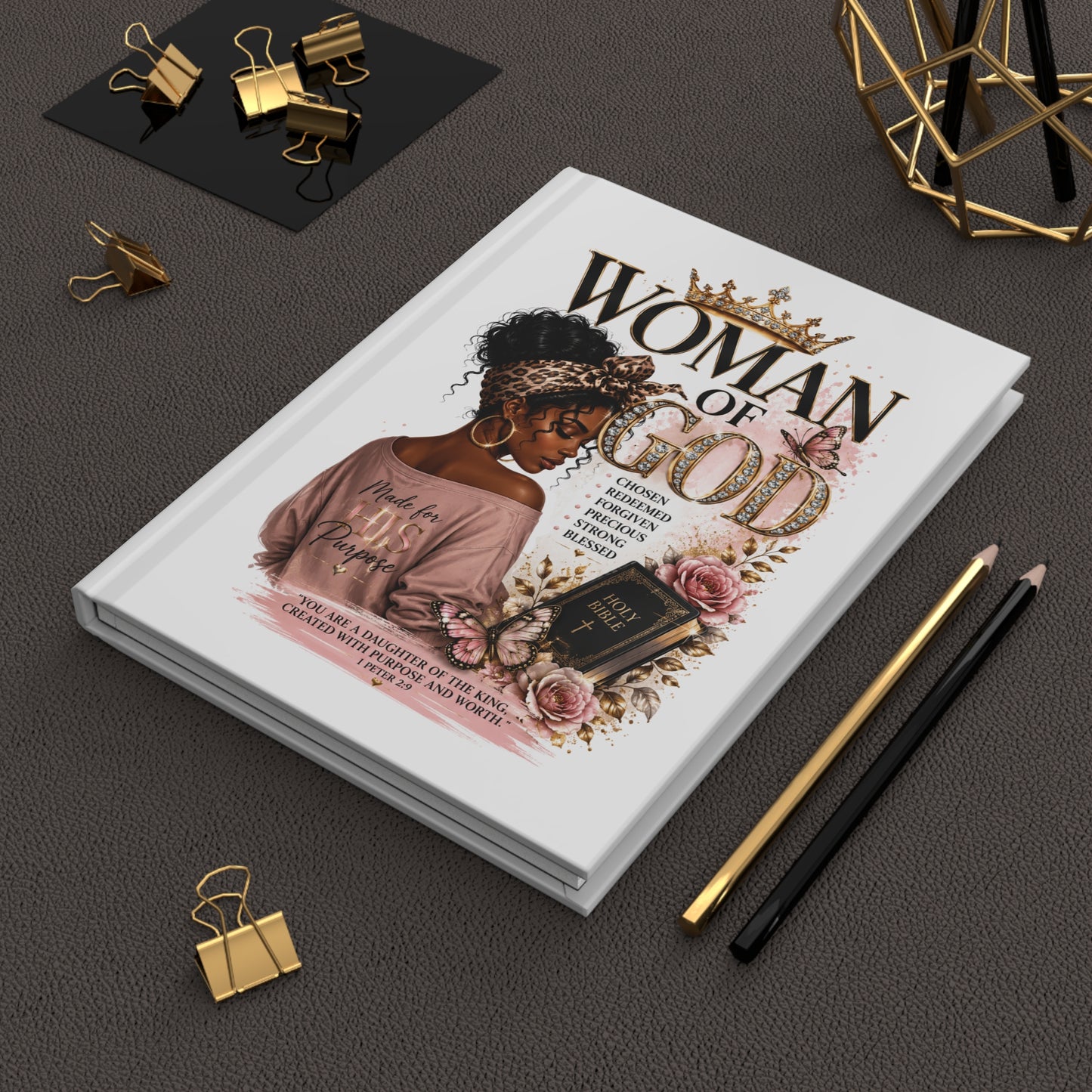 Woman of God Hardcover Journal — Inspirational Christian Notebook with Floral Crown Design