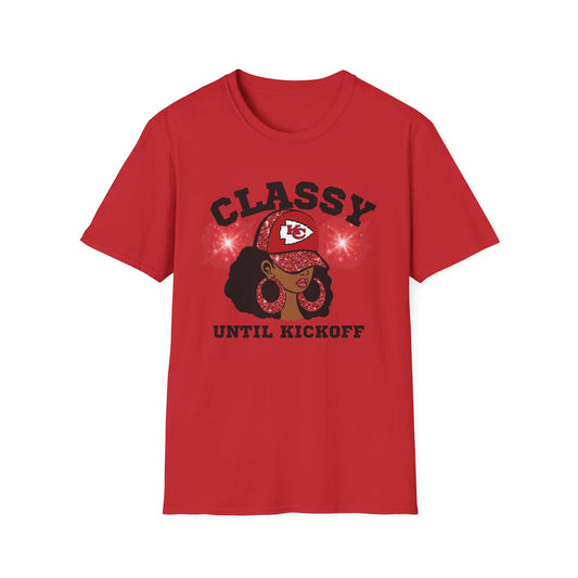 Classy Until Kickoff Unisex Softstyle T-Shirt, Game Day Tee, Football Fan Apparel, Stylish Sports Shirt, Tailgate Outfit, Gift for Her
