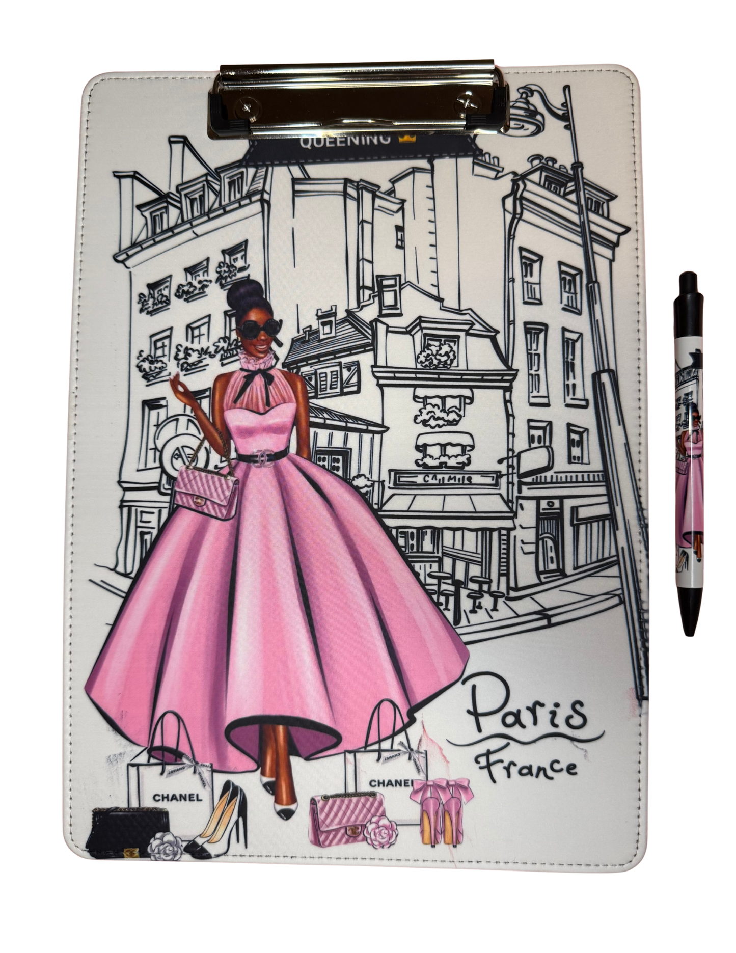 Paris Queen Chanel Fashion clipboard with matching pen