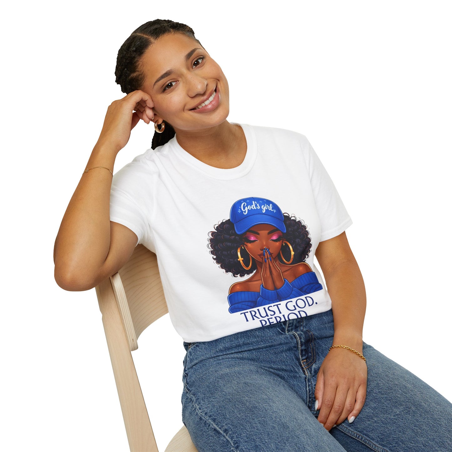 Trust God Period T-Shirt — Prayerful Black Woman Graphic Tee