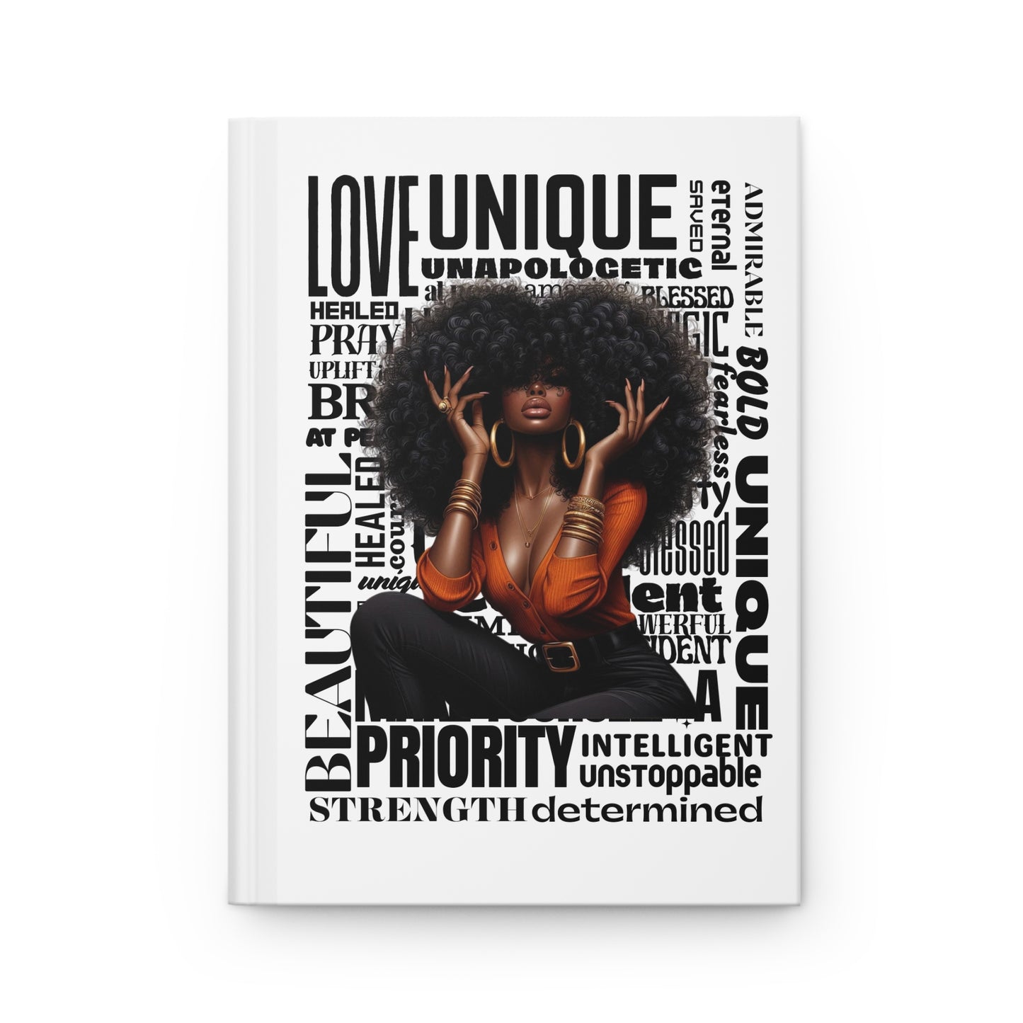 Afrocentric Empowerment Hardcover Journal — "LOVE UNIQUE" Word Art