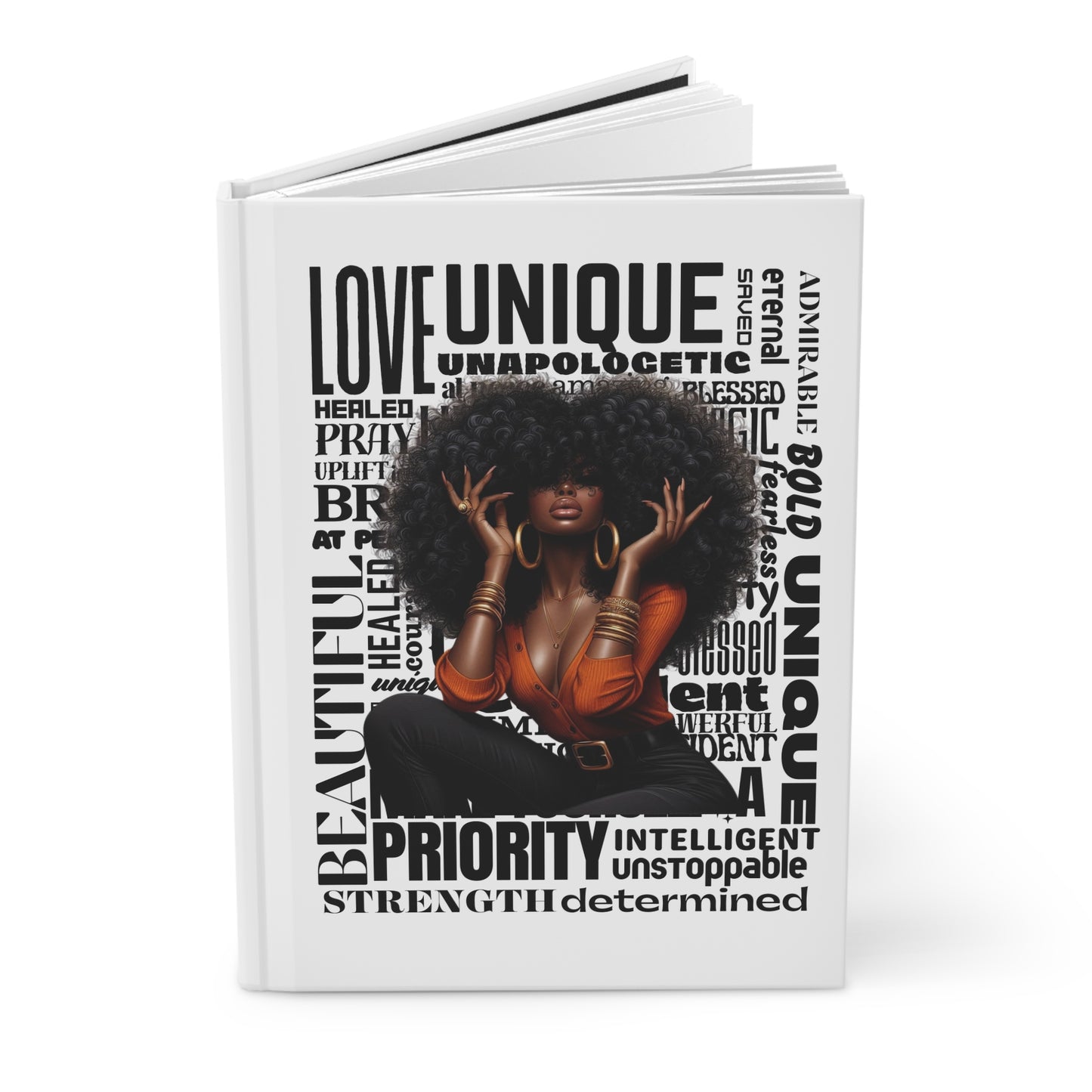 Afrocentric Empowerment Hardcover Journal — "LOVE UNIQUE" Word Art