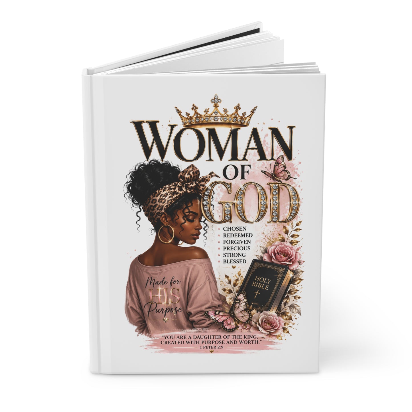 Woman of God Hardcover Journal — Inspirational Christian Notebook with Floral Crown Design