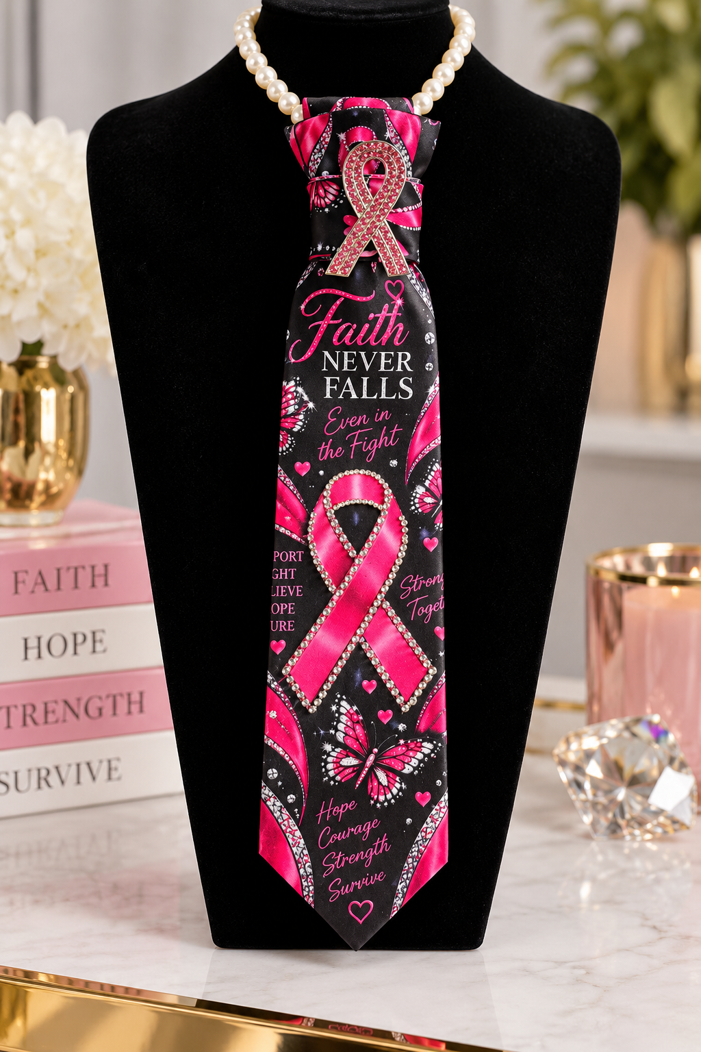Breast cancer necklace tie#2