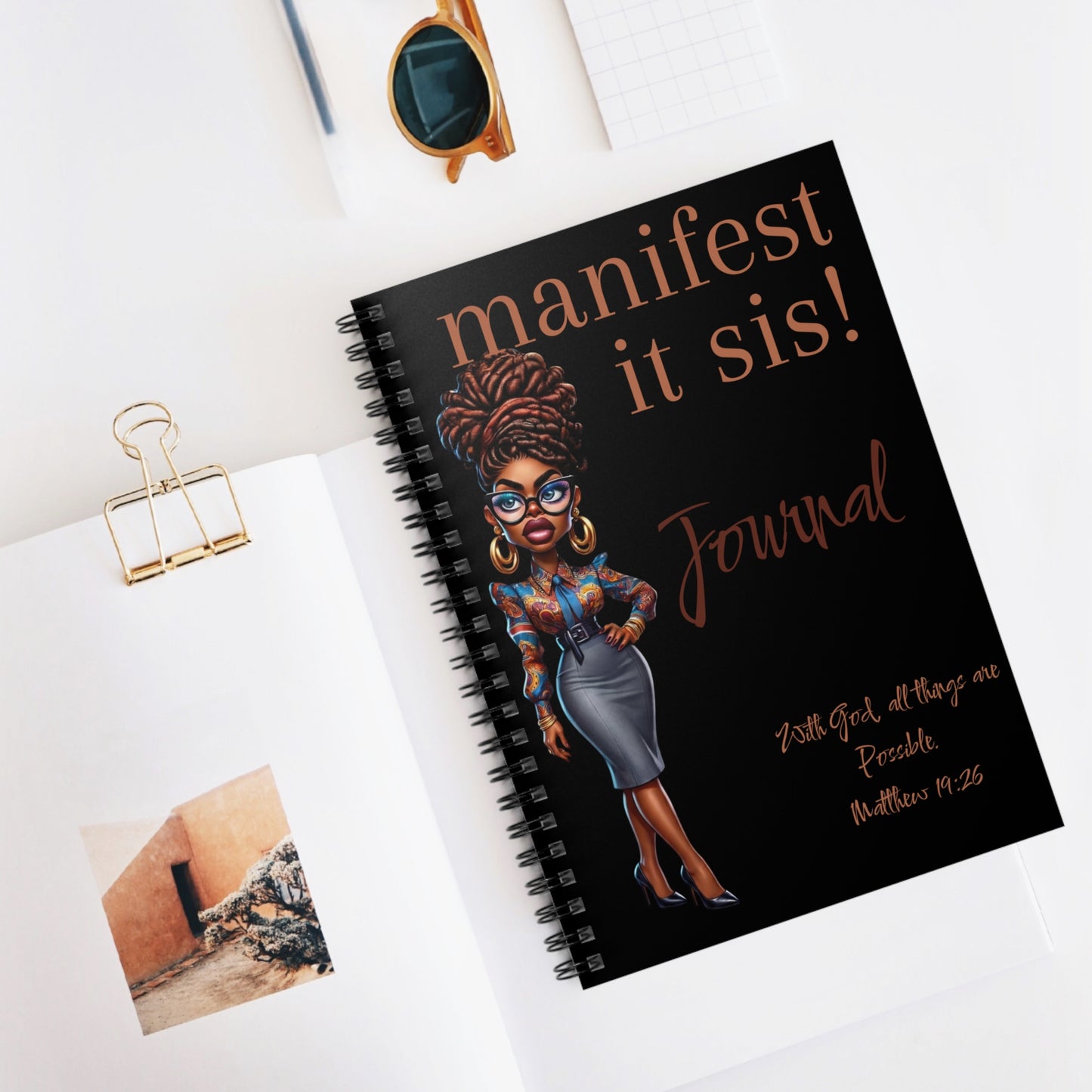Manifest It Sis! Journal — Spiral Ruled Notebook with Inspirational Black Woman Design