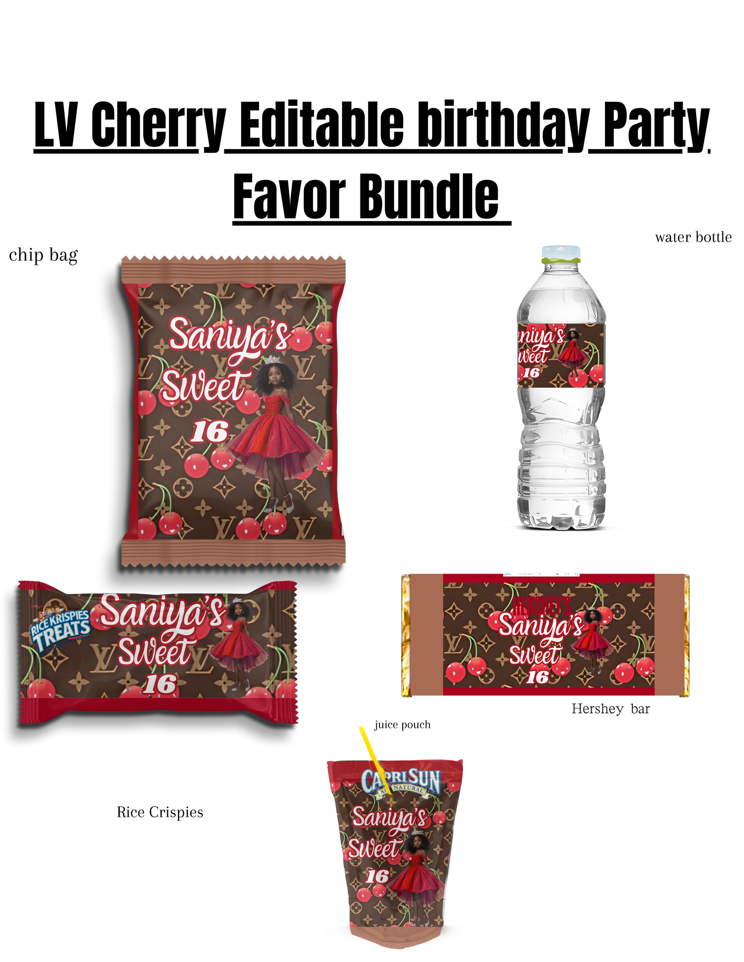 Canva Editable LV Cherry Party Favor Bundle template