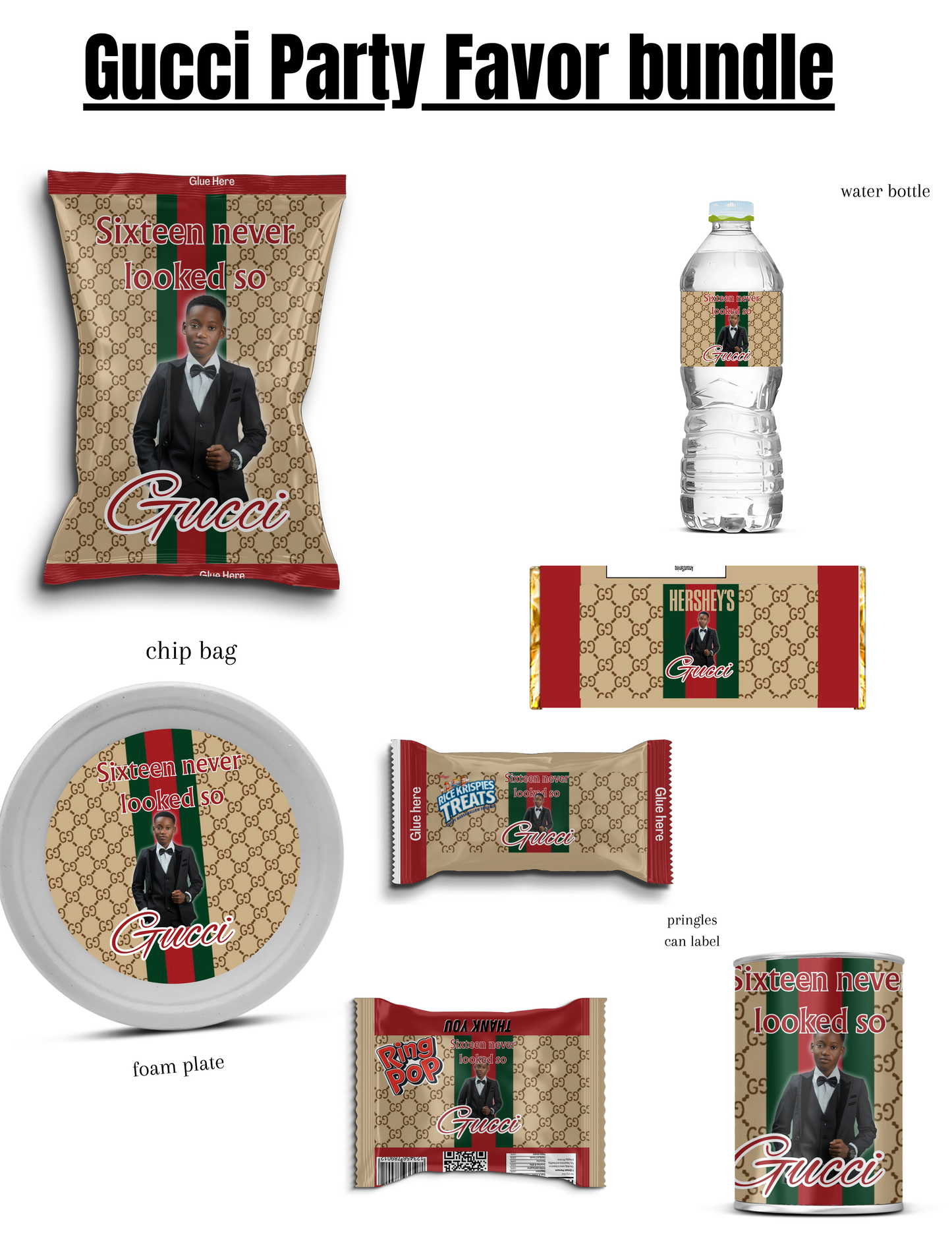 Canva Editable Gucci birthday party favor bundle