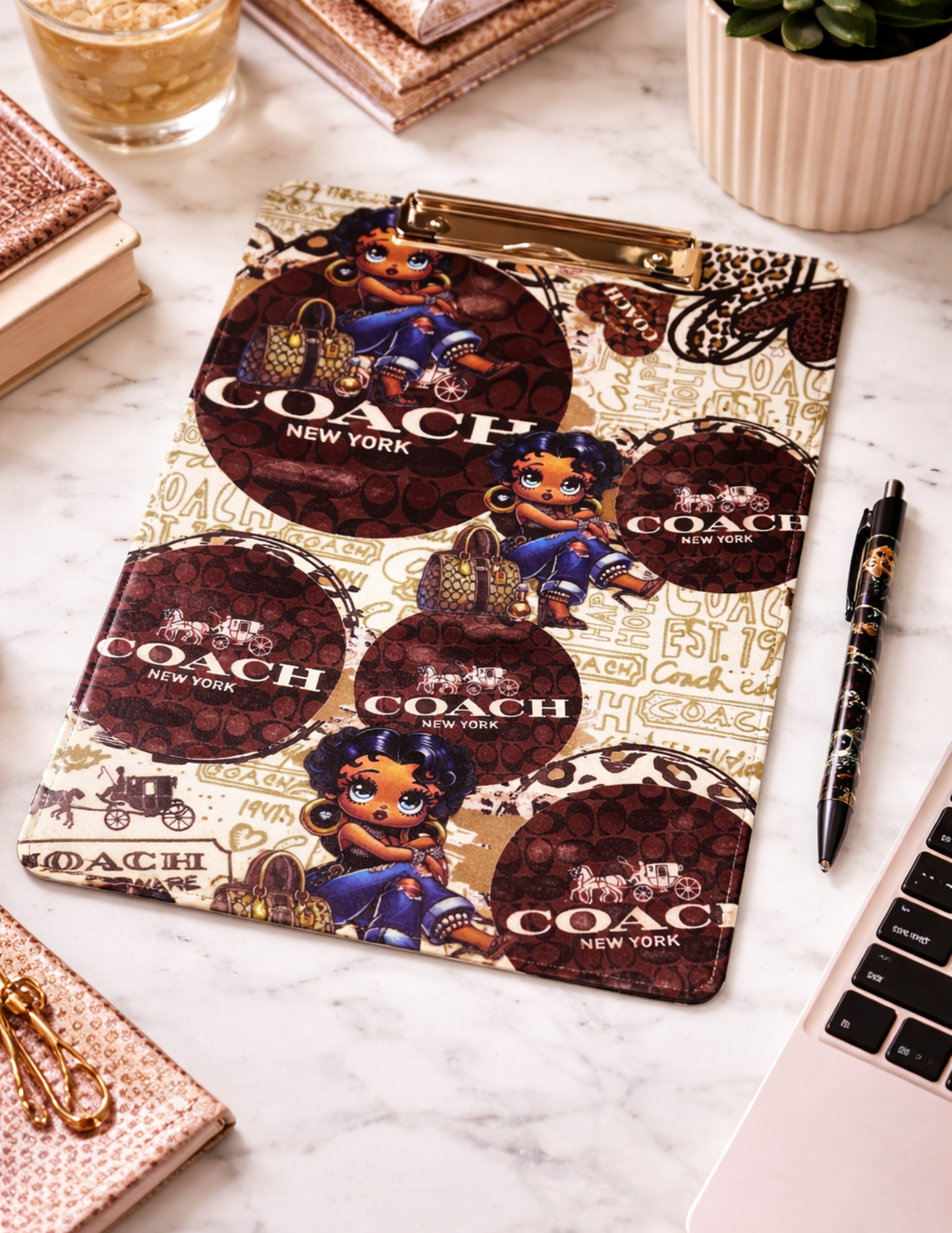 Luxury Designer-Inspired Fashion clipboard with matching pen