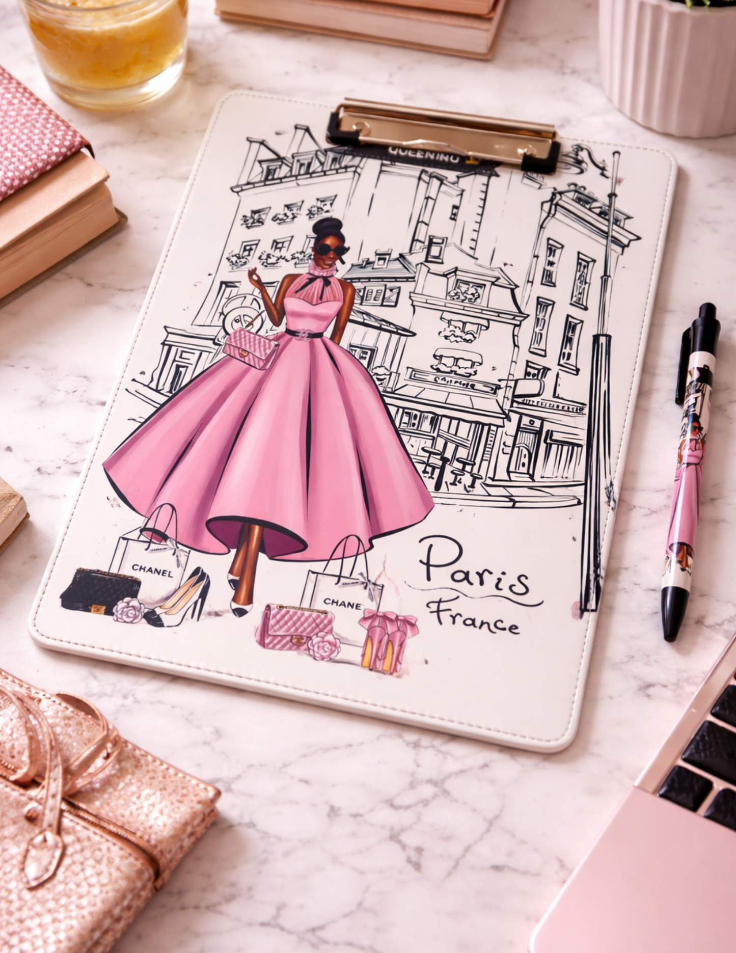 Paris Queen Chanel Fashion clipboard with matching pen