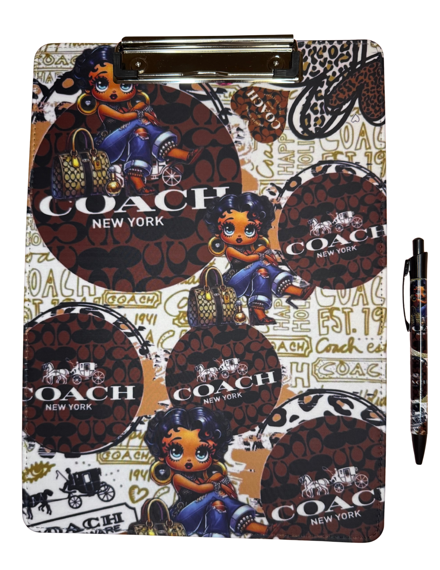 Luxury Designer-Inspired Fashion clipboard with matching pen